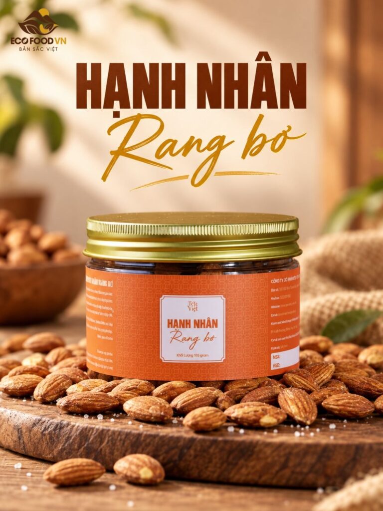 Hũ hạnh nhân thành phẩm đã dán tem nhãn